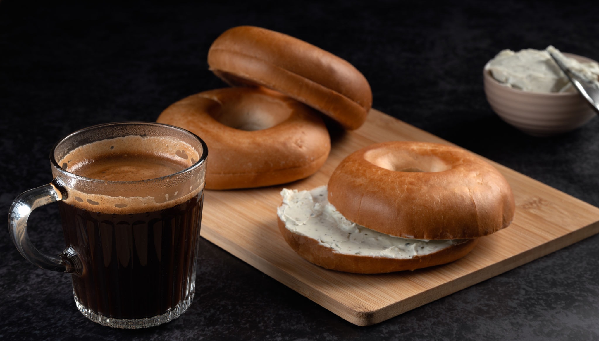 Bagel with cream cheese spread